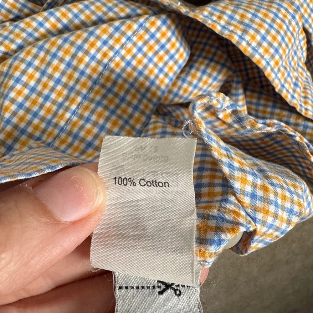 J. Crew Button Down Shirt‎ Mens Medium Orange Blue Gingham Plaid Cotton Office